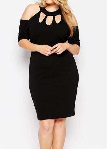 Rosewe Black Cold Shoulder Cutout Design Sheath Dress