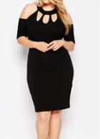 Rosewe Black Cold Shoulder Cutout Design Sheath Dress