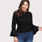 Shein Plus Pearl Beading Bell Sleeve Jumper