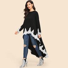 Shein Contrast Lace Asymmetrical Blouse