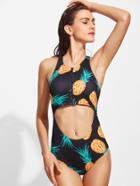 Shein Black Pineapple Print Cutout One-piece Swimwear