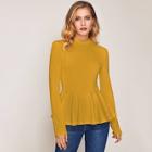 Shein Ribbed Knit Mock-neck Peplum Top