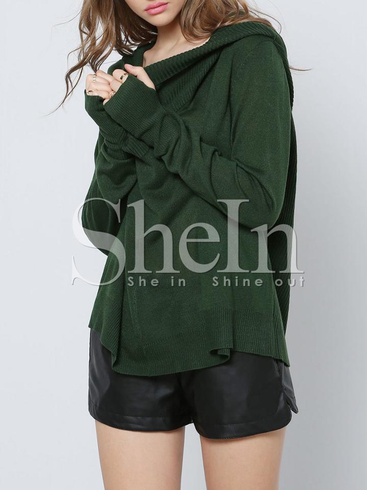 Shein Dark Green Hooded Long Sleeve Sweater