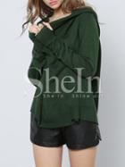 Shein Dark Green Hooded Long Sleeve Sweater