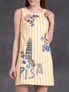 Shein Yellow Embroidered Striped Shift Dress