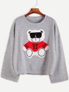 Shein Light Grey Drop Shoulder Bear Patch Sweatshirt