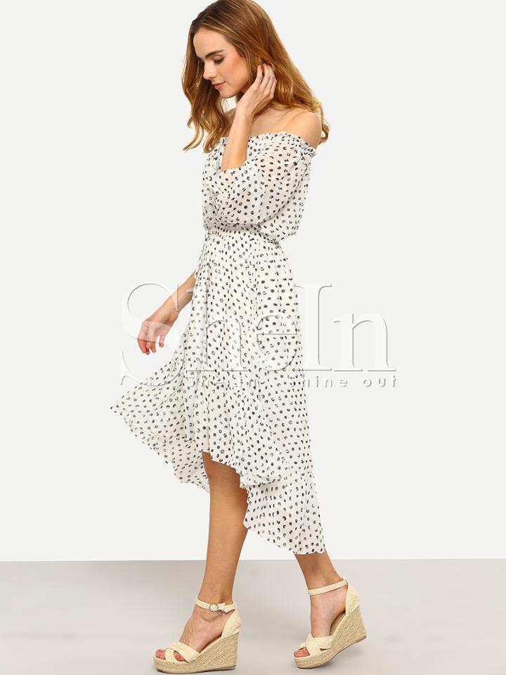 Shein Black White Print Off The Shoulder High Low Dress