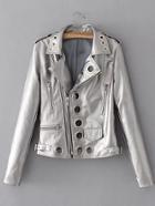 Shein Oblique Zipper Moto Jacket With Ring Detail
