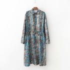 Shein Drawstring Waist Snakeskin Print Shirt Dress