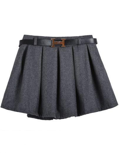 Shein Grey Belt Pleated Skirt