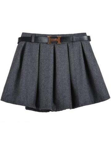Shein Grey Belt Pleated Skirt