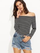 Shein Contrast Striped Off The Shoulder T-shirt