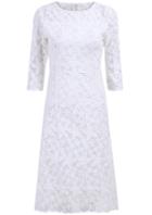 Shein White Round Neck Hollow Lace Dress