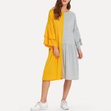 Shein Tiered Ruffle Sleeve Colorblock Dress