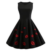 Shein Lips Embroidered Zip Back Flare Dress