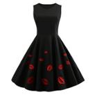 Shein Lips Embroidered Zip Back Flare Dress