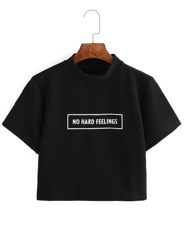 Shein Black Letter Print Crop T-shirt