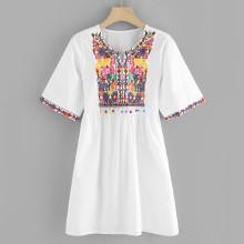 Shein Embroidered Pom Pom Dress
