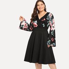 Shein Plus Surplice Neck Fit & Flare Floral Dress