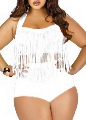 Rosewe Plus Size White Fringe Decorated Swimwear