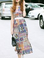 Shein Multicolor Tribal Print Pockets Split Dress