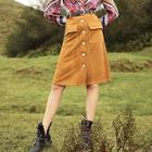 Shein Pocket Front Button Up Suede Skirt Without Belt
