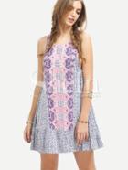 Shein Multicolor Sleeveless Vintage Print Boho Shift Dress