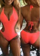 Rosewe Open Back Knot Decorated Pink Monokini