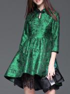 Shein Green Jacquard High Low Lace Dress