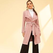 Shein Drape Collar Suded Coat With Belt