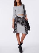 Shein Grey Long Sleeve Crop Sweater With Skirt