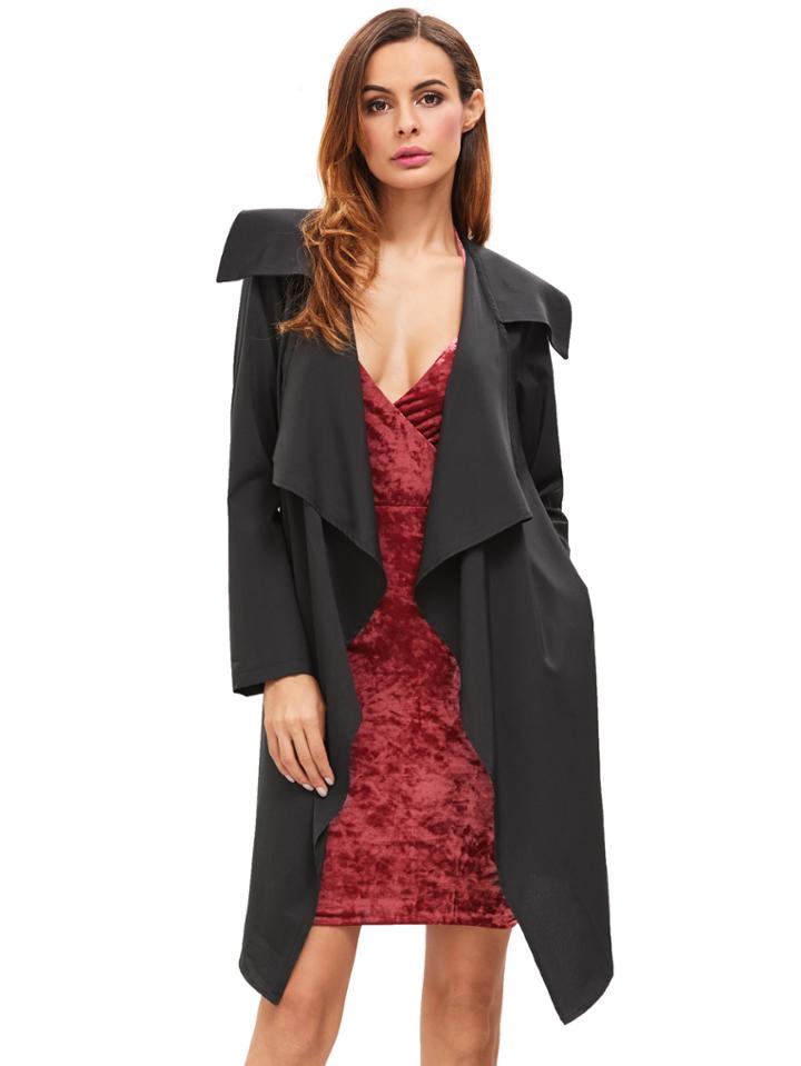 Shein Black Draped Neck Long Sleeve Coat