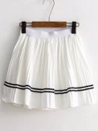 Shein White Striped Trim Pleated Skirt