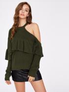 Shein Asymmetric Cutout Shoulder Frill Trim Jumper