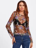 Shein Ditsy Embroidered Mesh Top