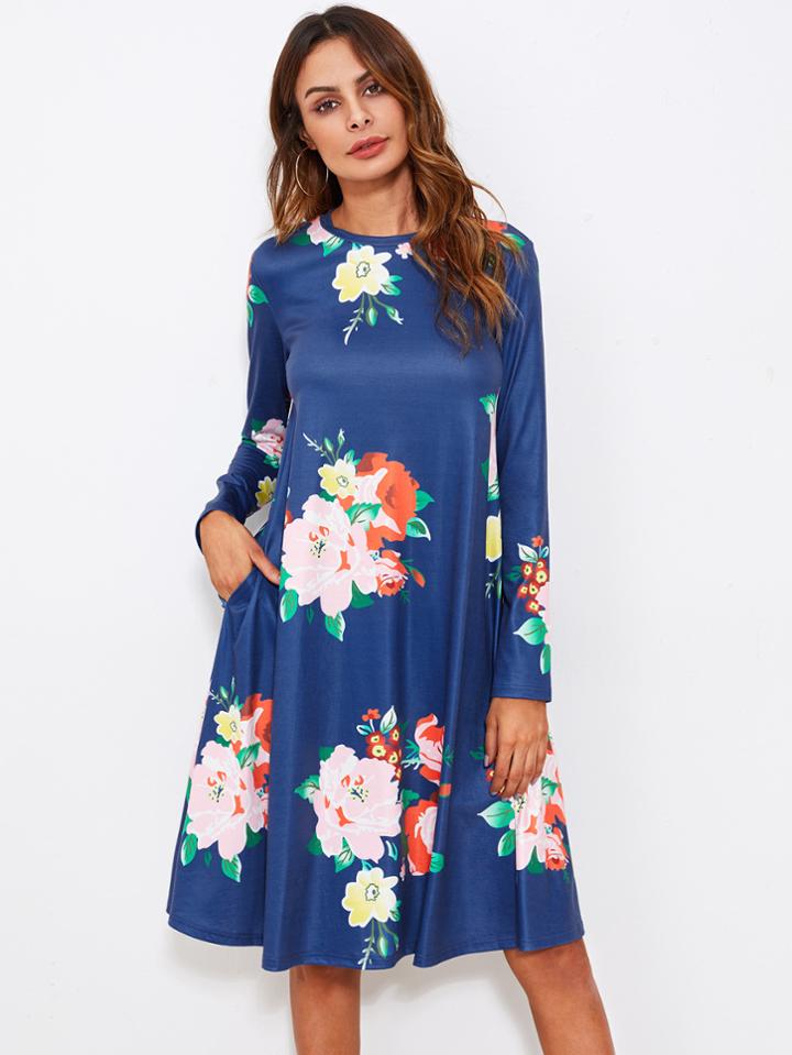 Shein Flower Print Swing Dress