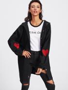 Shein Heart Embroidered Slit Side Hooded Coat