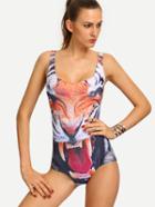 Shein Multicolor Tiger Head Print One-piece Swimwear