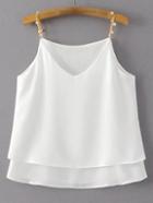 Shein White Double Layers Chiffon Pearl Chain Spaghetti Strap Tank Top