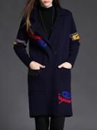 Shein Navy Lapel Letters Embroidered Coat