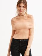 Shein Pink Foldover Off The Shoulder Ribbed Sweater