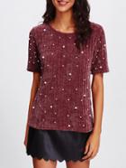 Shein Pearl Embellished Ribbed Knit Tee
