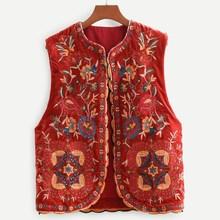Shein Floral Embroidered Velvet Vest
