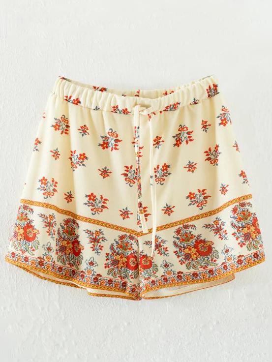 Shein Apricot Floral Drawstring Waist Shorts