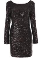 Shein Black Long Sleeve Sequined Bodycon Dress