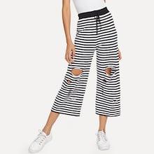 Shein Striped Ripped Wide Leg Pants