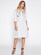 Shein Flower Embroidered Half Placket Smock Shirt Dress