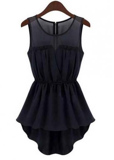 Rosewe Chic Round Neck High Low Hem Black Tank Dress