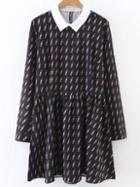 Shein Black Lipstick Print Contrast Collar Dress