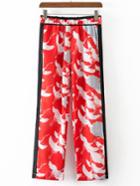 Shein Red Crane Printed Elastic Waist Shift Pants
